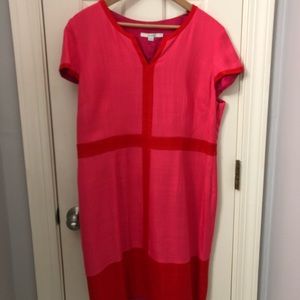 Boden linen sheath pink & red colorblock dress